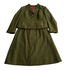 VTG Lindner Traditional Tyrolean Loden Lined‎ Wool Jacket Skirt Suit Set sz 44 M